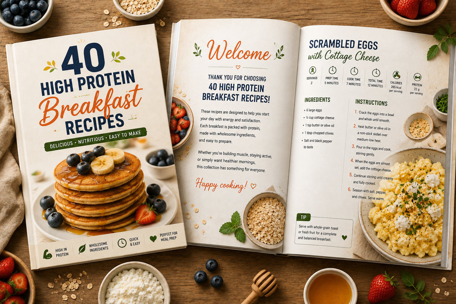 Inside preview of the Breakfast cookbook — Scrambled Eggs with Cottage Cheese